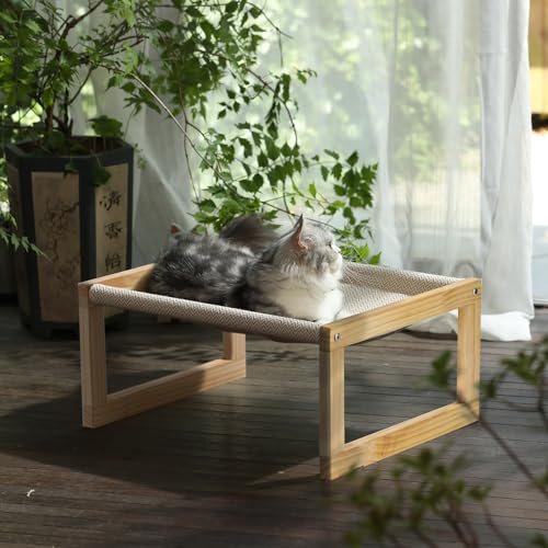 FUKUMARU Dog Bed, Large Breathable Cat Bed, Wooden Cat Hammock for Outdoor, 21 X 16.5 Inch Elevated Pet Furniture Suitable for Kitty, Puppy, Rabbit, Bunny and Small Animal - WoodArtSupply