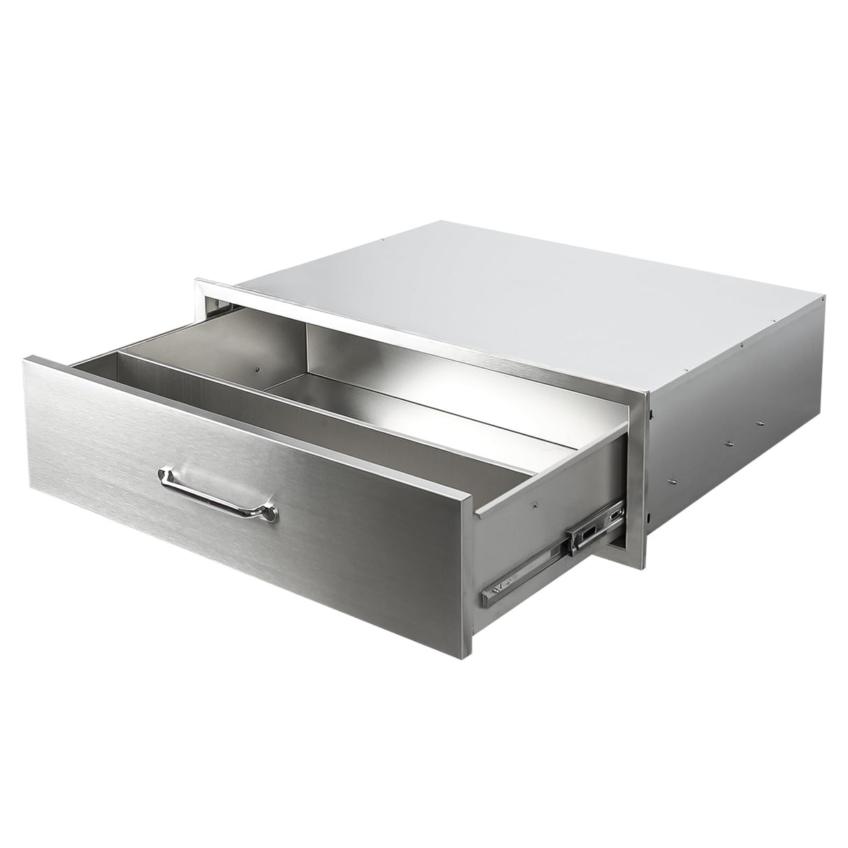 SGOLAN Outdoor Kitchen Drawers 30" W x 10" H x 23" D Flush Mount BBQ Single Drawers with Divider,Built-in Stainless Steel Drawer with Chrome Handle for Outdoor Kitchen Island Patio Grill Station SGOLAN