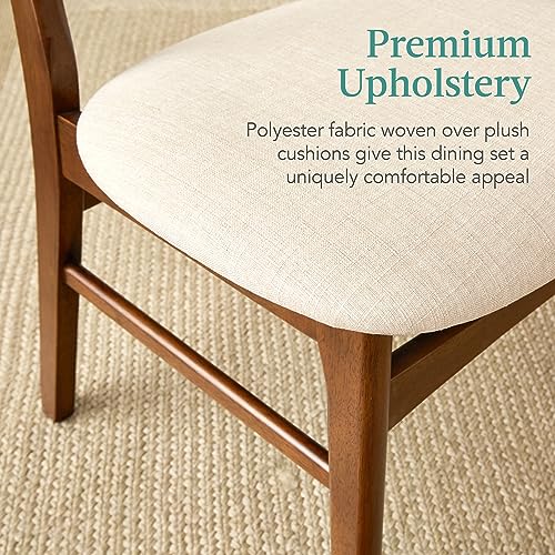 Best Choice Products 6-Piece Wooden Dining Set, Mid-Century Modern Table & Upholstered Chair Set w/Bench Seat, Rubberwood Legs - Walnut/Cream Best Choice Products