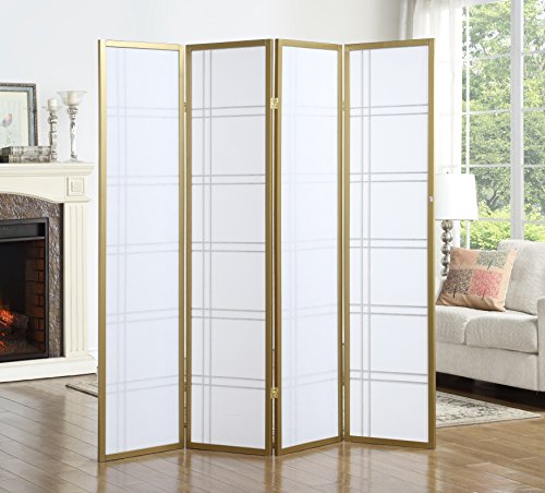 Roundhill Furniture Seto 4-Panel 4 Golden Room Divider Screen, Gold Roundhill Furniture