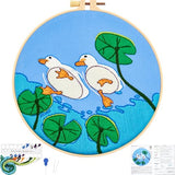 Duck Hand Embroidery Kits for Beginners Adults, Animal DIY Embroidery Starter Kit, Stamped Cross Stitch Kits for Beginner Craft Kits for Adult Women, Entire Set of Embroidery Supplies & Video Tutorial
