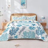 Pamnest Quilt Set Twin Size, Ocean Beach Nature 2 Pcs Soft Bed Cover Bedding Set, Sea Animal Coastal Lightweight Bedspread Coverlet with Pillow Sham for All Season Pamnest