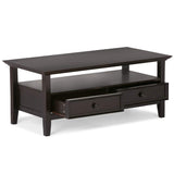 SIMPLIHOME Amherst SOLID WOOD 44 inch Wide Rectangle Coffee Table in Hickory Brown for the Living Room and Family Room SIMPLIHOME