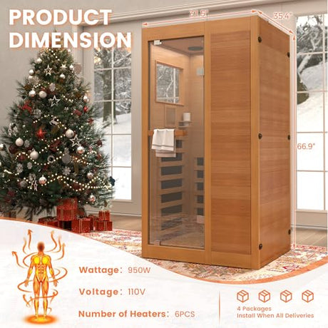 HOMTHING Infrared Sauna,1 Person Red Light Sanua with for Home,950w/110v Full Spectrum Indoor Dry Sauna, Carbon, Heater Panels, Bluetooth Audio, 8-Color Chromotherapy Lights, 35.4"x 31.5"x 66.9" HOMTHING
