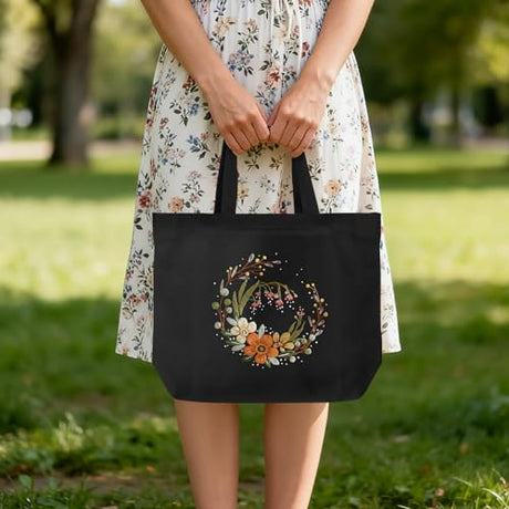 ERKOON Canvas Tote Bag Embroidery Kit for Beginners, Floral Arts Crafts Cross Stitch Kits for Adults Including Stamped Embroidery Bag with Hoops, Needle, Instruction and Color Threads (Flower) ERKOON