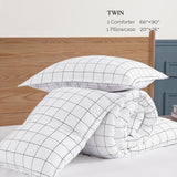 Andency White Grid Comforter Set Twin Size (66x90 Inch), 2 Pieces(1 Grid Comforter and 1 Pillowcase), Summer Lightweight Microfiber Down Alternative White Comforter with Black Lines for Kids Girls Andency