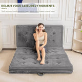 MAXYOYO Folding Mattress with Handles, 6 Inch Tri-Fold Mattress Floor Sofa Bed, Soft Faux Fur Folding Bed with Supportive Foam Filling, Portable Guest Couch for Sleeping, Full, Grey MAXYOYO