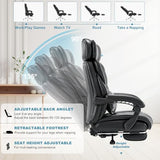 COLAMY Office Chair with Retractable Footrest, Ergonomic High Back Design Executive Computer Desk Chair with Removable Lumbar Pillow, 90-135°Reclining, Thick Bonded Leather for Home Office Work, Black COLAMY