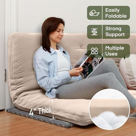 ZonLi Japanese Floor Futon Mattress 4" Thicken Tatami Mat Sleeping Pad 100% High Density Foam Foldable Dormitory Pad Tatami Mattress,for Floor Lounger Adult Pillow Bed Queen Size ZonLi