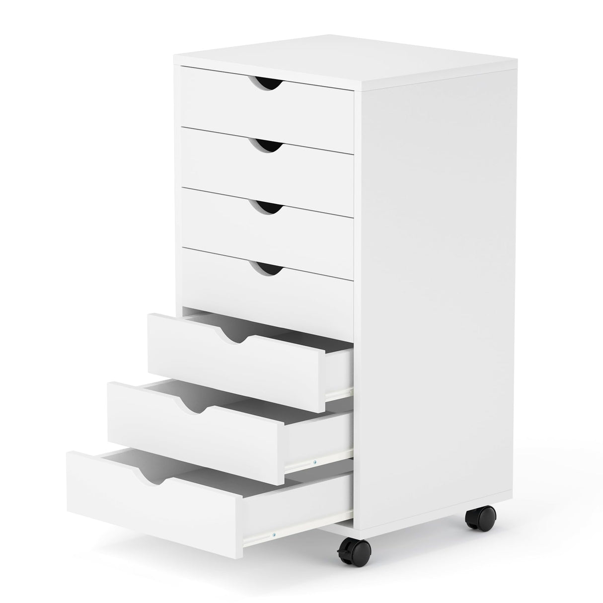 7 Drawer Chest, Storage Cabinet Dressers with Wheels, Dressers Storage Cabinets, Dresser Mobile Cabinet with Wheels, Room Organizer, Small Drawers Wood Organization Furniture for Office, Home, White Simple Deluxe