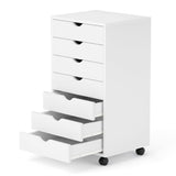 7 Drawer Chest, Storage Cabinet Dressers with Wheels, Dressers Storage Cabinets, Dresser Mobile Cabinet with Wheels, Room Organizer, Small Drawers Wood Organization Furniture for Office, Home, White Simple Deluxe