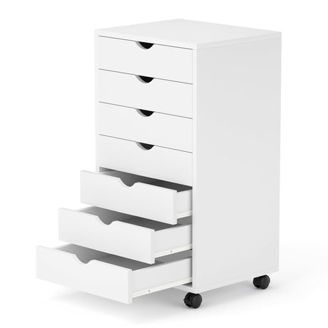 7 Drawer Chest, Storage Cabinet Dressers with Wheels, Dressers Storage Cabinets, Dresser Mobile Cabinet with Wheels, Room Organizer, Small Drawers Wood Organization Furniture for Office, Home, White Simple Deluxe