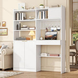 kepptory 63" Tall Computer Desk with Hutch, Fluted Wood Computer Desk, Featuring Charging Station, Drawer and Storage Cabinet, for Home Office Work and Study (White) kepptory