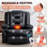 MAHOMICO Swivel Rocker Recliner Chair with Vibration Massage and Heat for Living Room,with Rocking Function and Side Pocket, PU Leather USB Charge Port,2 Cup Holders