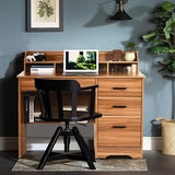 Catrimown Computer Desk with 4 Drawers and Hutch, Home Office Desk with File Drawer, 44” Rustic Oak Wood Desk, Study Table for Bedroom, Rustic Oak Catrimown
