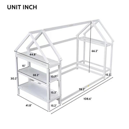 Mirightone Twin House Bed Frame with Storage - Montessori Floor Bed for Kids in White - WoodArtSupply