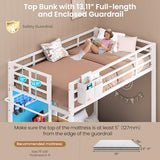 DICTAC Twin Over Twin Bunk Bed with Desk,Led Lights and Charging Station Metal L-Shaped Bunk Beds with Storage Drawers and Shelves, Loft Bed with Safety Guardrail and Ladder for Kids and Teen,White DICTAC