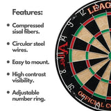 Viper League Pro Regulation Bristle Steel Tip Dartboard Starter Set with Staple-Free Bullseye, Radial Spider Wire, High-Grade Sisal with Rotating Number Ring, Chalk Cricket Scoreboard, Steel Tip Darts Viper