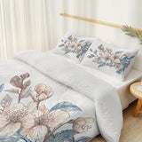 White 3 Piece Duvet Cover Set, 1 Printed Zipper Closure Duvet Cover with 2 Pillow Shams, Ultra Soft Brushed Microfiber Single with Minimalist Flowers Watercolor Generic