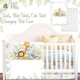 Hahafelt 4 Pieces Baby Crib Bedding Set for Girls and Boys, Soft Baby Bedding Set Including Crib Skirt, Comforter, Sheet and Diaper Stacker for Nursery (Wildlife Theme) Hahafelt