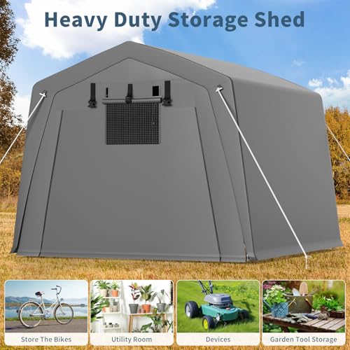 ChicCoutured 10x15FT Portable Outdoor Garage, Waterproof & UV-Resistant Portable Storage Shed with 2 Roll-Up Doors, Carport Tent for Motorcycle, Bike, and Tools ChicCoutured