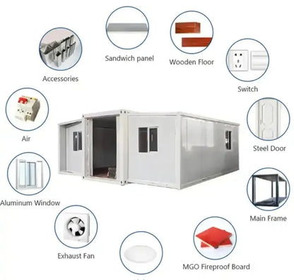 HUGHEARTS Portable Prefabricated Tiny Home 30x20ft, Mobile Expandable Plastic Prefab House for Hotel, Booth, Office, Guard House, Shop, Villa, Warehouse, Workshop (with Restroom) - WoodArtSupply