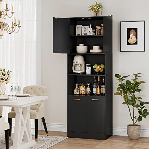 FOTOSOK Kitchen Pantry Cabinet, 71" Tall Cupboard Pantry Cabinet with Doors and Adjustable Shelves, Freestanding Utility Storage Cabinet with Open Countertop, Pantry Cabinets for Kitchen, Din - WoodArtSupply