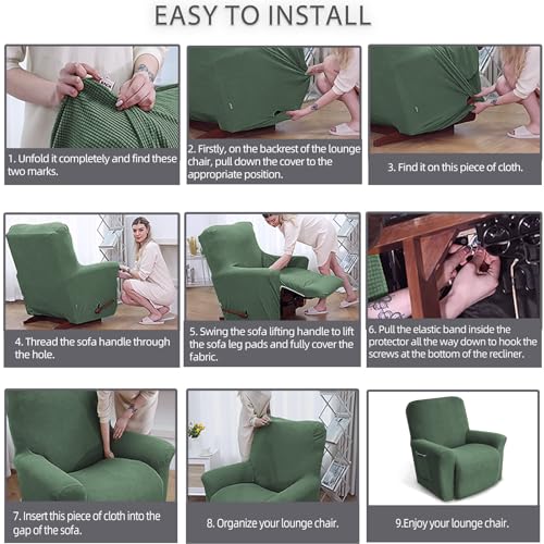 KEKUOU Recliner Chair Covers Lazy Boy Recliner Covers Stretch Couch Cover Slipcovers 1 Piece Furniture Protector with Elastic Bottom for Dog,Kids.(Recliner, Greyish Green)