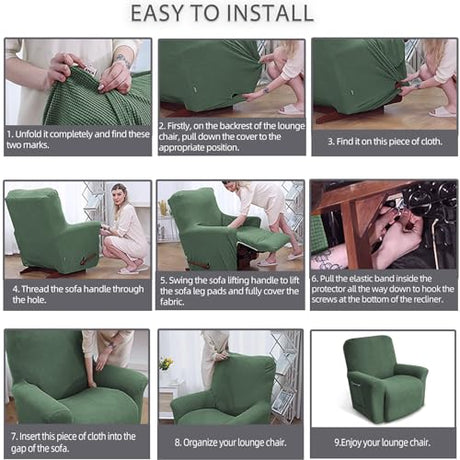 KEKUOU Recliner Chair Covers Lazy Boy Recliner Covers Stretch Couch Cover Slipcovers 1 Piece Furniture Protector with Elastic Bottom for Dog,Kids.(Recliner, Greyish Green) KEKUOU