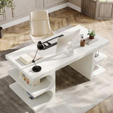 Tribesigns White Executive Office Desk, 63" Computer Desk with Storage Shelves, Modern Wood Study Writing Table, Large Workstation Business Furniture for Home Office (Table Only) Tribesigns