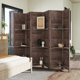 HOMCOM Room Divider, 6 Panel 67" Tall Wood Privacy Screen with 3 Display Shelves, and Folding Storage for Bedroom or Home Office, Walnut HOMCOM
