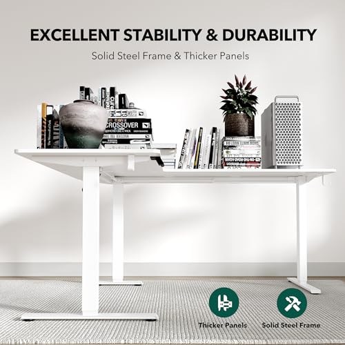 Cubiker L Shaped Standing Desk - 63 x 55 Inch Electric Adjustable Height Corner Standing Desk, Ergonomic Sit Stand Up Table with 3 Memory Buttons, Splice Board for Home Office, White Cubiker
