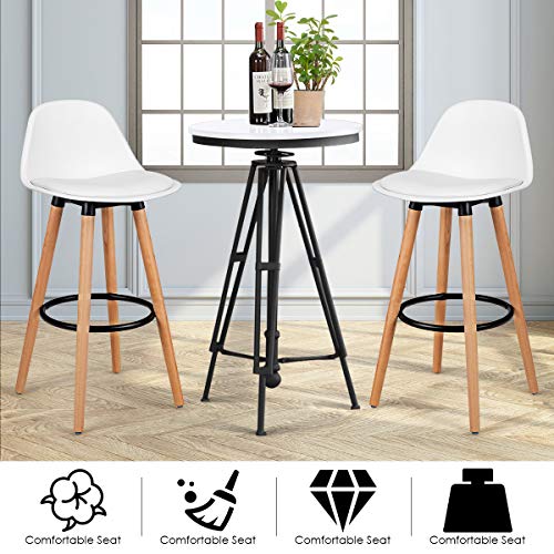 COSTWAY Bar Stools Set of 2, Modern Armless Kitchen Stool with Soft PU Leather Seat, Bar Height Stool with Round Metal Footrest & Comfortable Curved Backrest for Home, Dining Hall (White, 2) COSTWAY