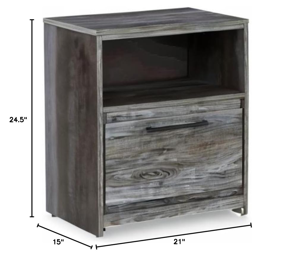 Signature Design by Ashley Baystorm Rustic Coastal 1 Drawer Nightstand with 1 Open Cubby & 2 Slim-Profile USB Charging Stations, Smoky Gray - WoodArtSupply