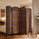 HOMCOM Room Divider, 4 Panel Folding Privacy Screen, 6FT Tall Portable Wicker Weave Partition Wall Divider for Bedroom, Home Office, Brown HOMCOM