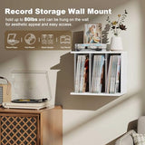 Emfogo Record Player Stand with Vinyl Record Storage, Turntable Stand Wall Mount Up to 80-100 Albums, 3-Compartment Vinyl Record Holder, White Emfogo