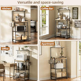 Anniper Bakers Rack with Foldable Basket, Large 4 Tiers Coffee Bar Station, Kitchen Microwave Stand with Storage, Metal Shelf Rack for Living Room, Office, Garage (Rustic Brown)