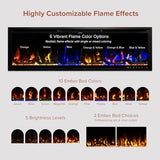 Modern Ember Wyman Linear Grey Stone Mantel Package with 50" Smart Electric Fireplace Heater Insert | Alexa/WiFi Enabled | Multi-Flame Colors & Brightness Modern Ember