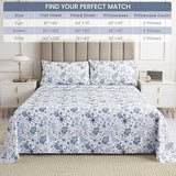 Mooreeke Queen Size Sheets Set - 4 Piece Soft Breathable Microfiber Bed Sheet Set - Blue & White Flower Pattern Sheet Set Queen - Deep Pocket Non-Slip Floral Fitted Sheet Included for All Season Mooreeke