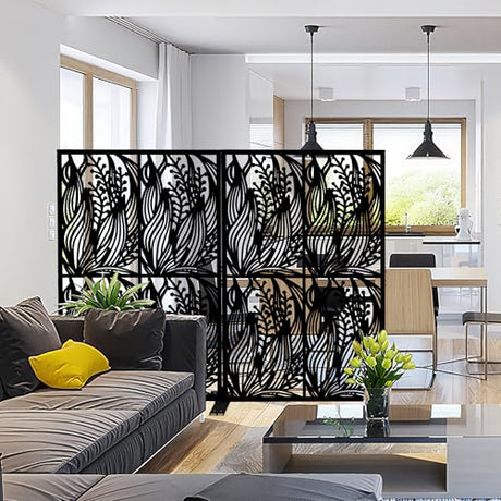 Fulocseny Metal Privacy Screens 72" H Outdoor and Indoor Leaf Pattern Room Divider Privacy Screens Panels for Living Room Balcony Patio Garden (Black Fulocseny
