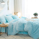 HAIHUA Blue Fluffy Comforter Cover Set - Faux Fur Light Blue Twin Bed Comforter Cover Set 1 Pieces (1 Plush Duvet Cover) Girls Bedding Sets, Solid Color (Blue, Twin) HAIHUA