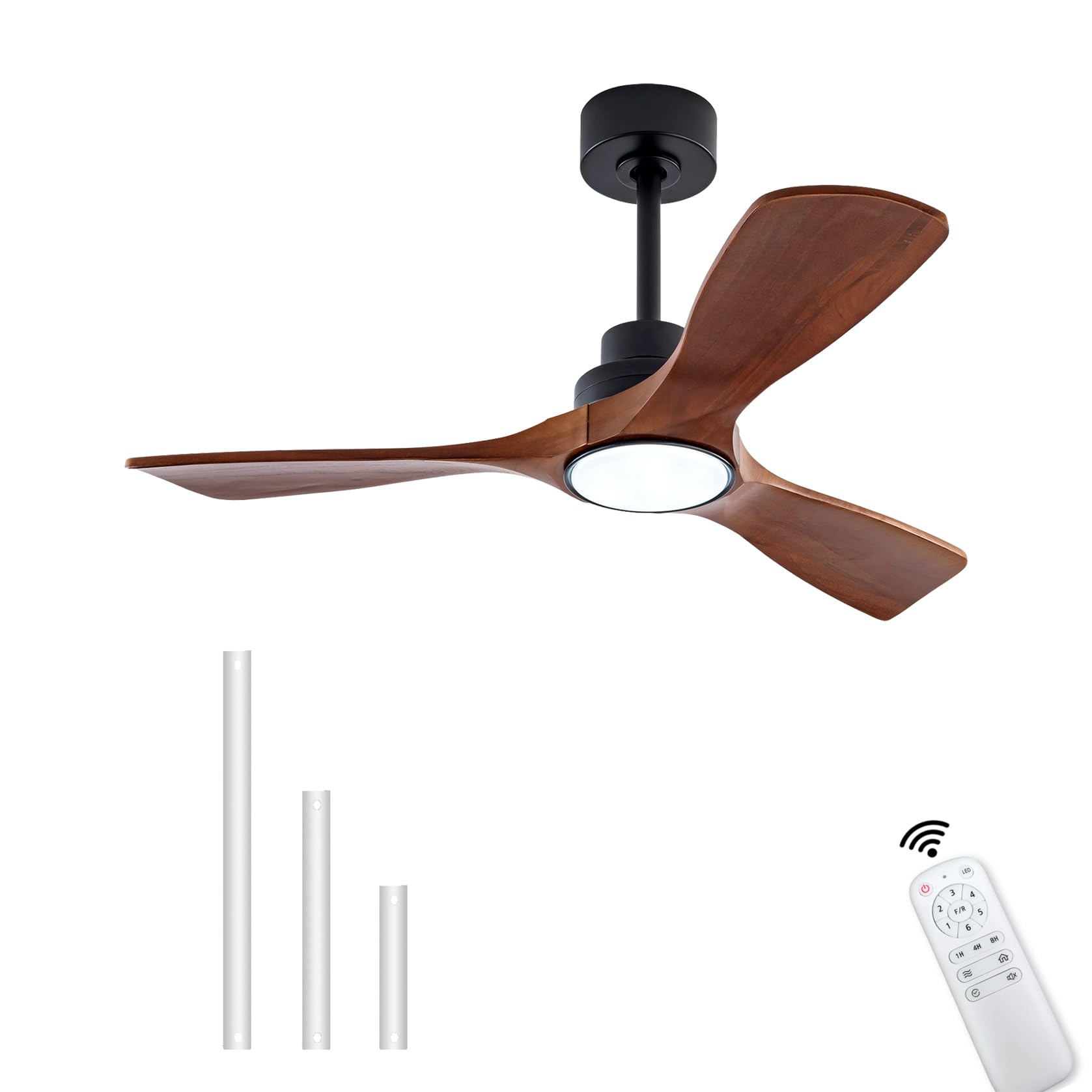 QUTWOB 42" Wood Ceiling Fan with Lights Remote Control,Quiet DC Motor 3 Blade Ceiling Fans for Patio Living Room, Bedroom, Office,Indoor Outdoor(Black+Dark Walnut) - WoodArtSupply