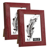 CORE ART 5x7 Picture Frame, Handmade Wood Rustic Red Photo Frame Set of 2, High Definition Semi-tempered Glass Wall or Tabletop Display CORE ART