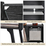 Lerliuo Record Player Stand with Charging Station Holds Up to 220 Albums, Large Turntable Stand with 4 Cabinet, Mid-Century Record Player Table,Black Vinyl Holder Storage Shelf for Bedroom Living Room Lerliuo