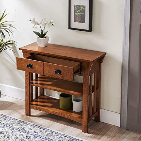 Leick Home 8261 Mission Bookcase Console Table with Drawers, Made with Solid Wood, for Living Room, Entry Way, Office, Bedrooms, Russet Finish Leick Home