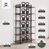 CAPHAUS Vintage Industrial 6-Tier Bookshelf in Rustic Oak – 86" High Open Display Unit with Durable Metal and Wood Design CAPHAUS