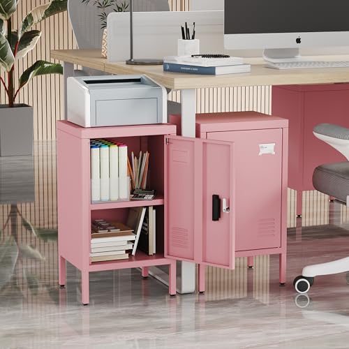 Aobabo 24.4" H Metal Locker Storage Cabinet with 1 Doors, Locker Nightstand with Adjustable Leveling Foot and Adjustable Shelves,Small Lockers for Home, Office, Assembly Required, Pink Aobabo