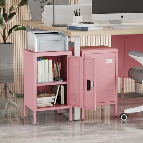 Aobabo 24.4" H Metal Locker Storage Cabinet with 1 Doors, Locker Nightstand with Adjustable Leveling Foot and Adjustable Shelves,Small Lockers for Home, Office, Assembly Required, Pink Aobabo