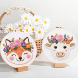 ORIGACH 6 Pack Animals & Floral Crown Embroidery Kits for Beginners, DIY Starter Hand Embroidery Kit with Floral and Dog Rabbit Fox Patterns and Instructions for Adults Women Crafting