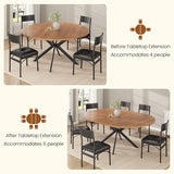 Itaar Round Extendable Dining Table Set for 4-6, Wood Kitchen Table with Upholstered Chairs, Dining Room Table for 6 with MDF Board & Metal Frame for Small Space, Easy Clean, Brown Itaar